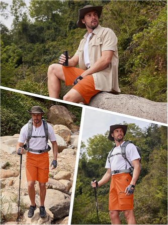 Pantaloni scurti portocalii cargo pentru barbatii, usori, respirabili, 34 [1]