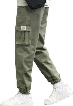 Pantaloni cargo pentru baieti, elastici la baza, 4 buzunare, verde militar 158-164 cm [6]