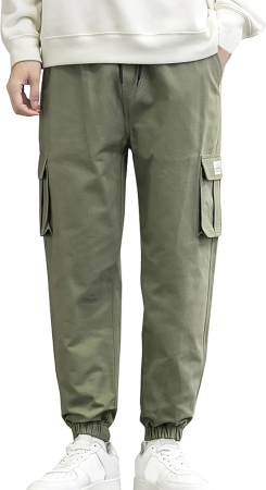 Pantaloni dama - Pantaloni cargo pentru baieti, elastici la baza, 4 buzunare, verde militar 158-164 cm