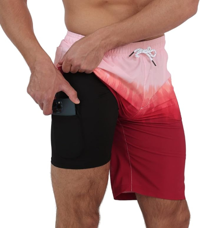 Pantaloni dama - Pantaloni scurti de inot pentru barbatii, cu dublura, rosii S