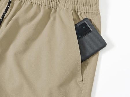 Pantaloni crem scurți bărbați tip Cargo, 6 buzunare, talie elastică cu șnur, 2XL [3]