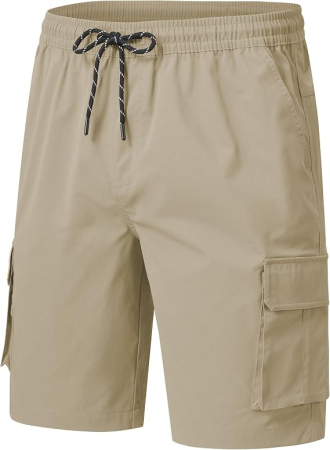 PANTALONI BARBATI - Pantaloni crem scurți bărbați tip Cargo, 6 buzunare, talie elastică cu șnur, 2XL