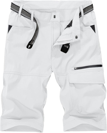 PANTALONI - Pantaloni scurti albi cargo pentru barbatii, usori, respirabili, 34