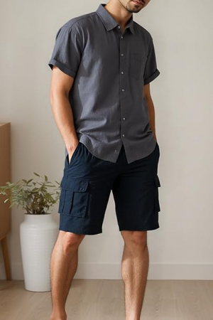 Pantaloni scurti de vară pentru bărbați, din twill cu mai multe buzunare relaxate casual kaki 34 [6]