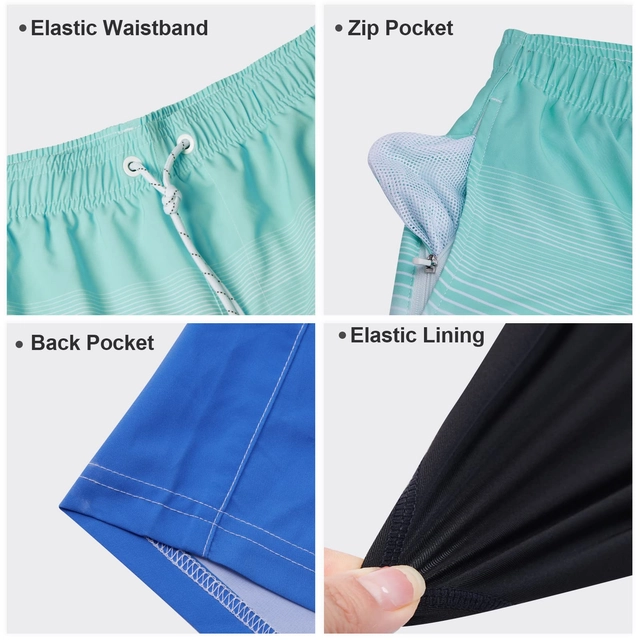 Pantaloni scurti de inot pentru barbatii, cu dublura, albastri deschis L [4]