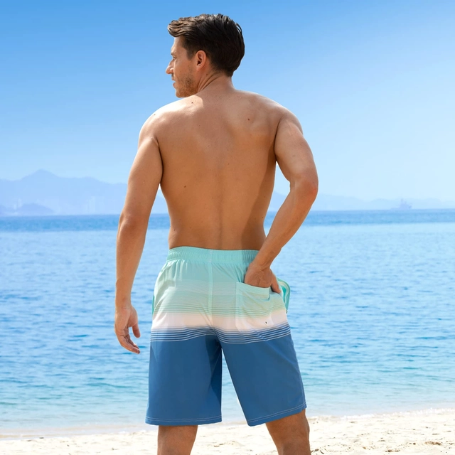 Pantaloni scurti de inot pentru barbatii, cu dublura, albastri deschis L [2]