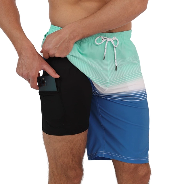 PANTALONI - Pantaloni scurti de inot pentru barbatii, cu dublura, albastri deschis L