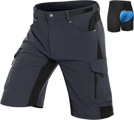 PANTALONI BARBATI - Pantaloni de ciclism MTB pentru bărbați, căptușiți și cu uscare rapidă, gri închis, S