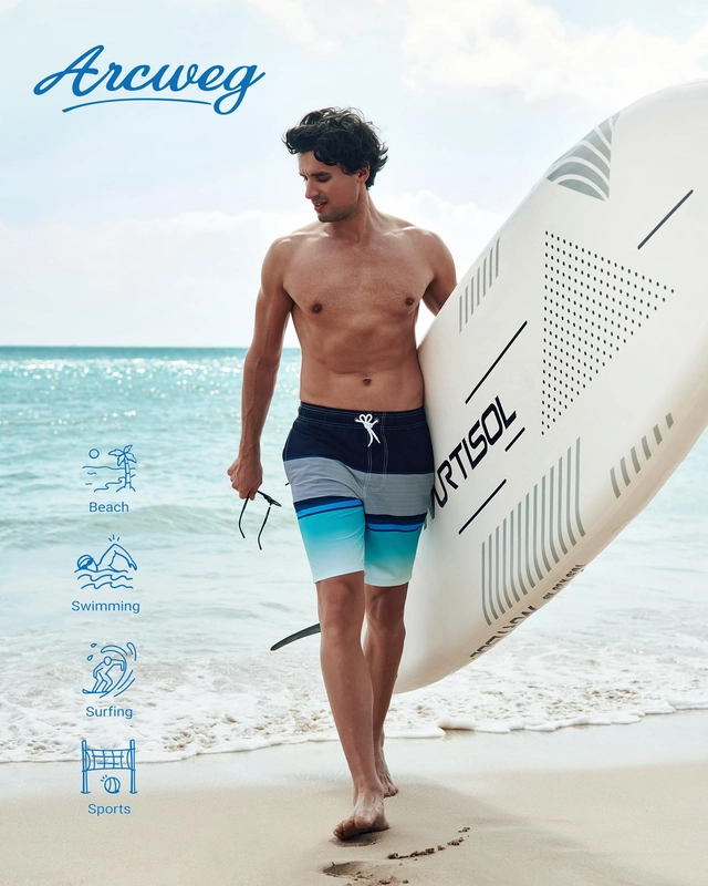 Pantaloni scurti de inot pentru barbatii, cu dublura, albastri degrade L [2]