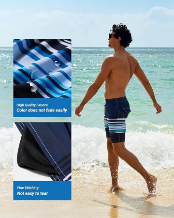 Pantaloni scurti de inot pentru barbatii, cu dublura, albastri S [4]