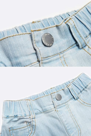 Pantaloni scurti pentru fete 9-10 ani, albastri cu broderie [3]
