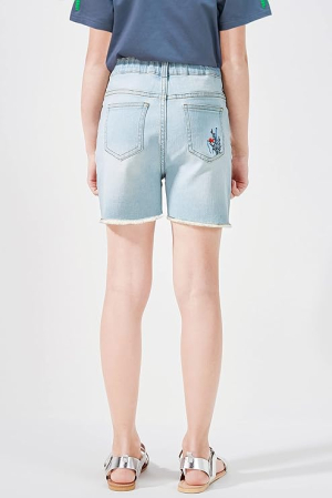 Pantaloni scurti pentru fete 9-10 ani, albastri cu broderie [2]