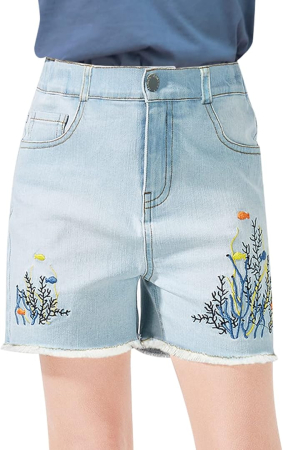 Pantaloni dama - Pantaloni scurti pentru fete 9-10 ani, albastri cu broderie