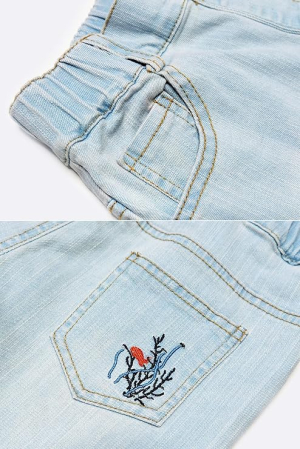 Pantaloni scurti pentru fete 9-10 ani, albastri cu broderie [4]