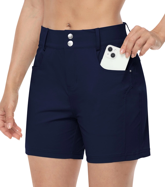 Pantaloni dama - Pantaloni scurti respirabili pentru femei, cu 3 buzunare, albastri 38