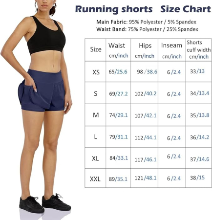 Pantaloni scurti sport pentru femei, moi, cu 2 straturi, albastri 2XL [4]