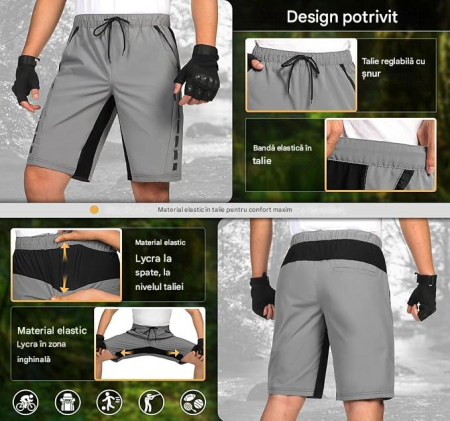 Pantaloni scurti sport pentru barbatii, usori, 5 buzunare, gri L [4]