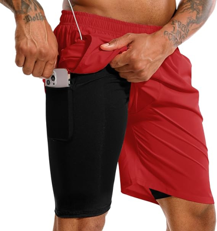 IMBRACAMINTE - Pantaloni scurti sport pentru barbatii, usori, respirabili, rosii L