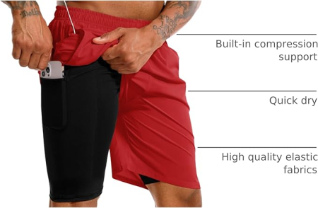 Pantaloni scurti sport pentru barbatii, usori, respirabili, rosii 2XL [1]