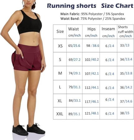 Pantaloni scurti sport pentru femei, moi, cu 2 straturi, rosii XL [4]