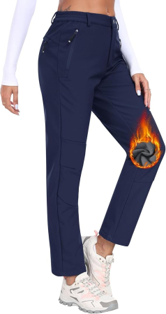 Pantaloni iarna femei, softshell, impermeabili, captusiti flee, camping, drumeții 2XL albastri [5]