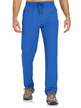 PANTALONI BARBATI - Pantaloni sport albastri de alergare pentru barbati, buzunare cu fermoare, talie elastica, S