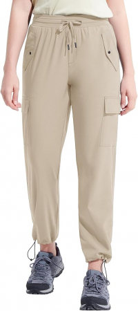 Pantaloni sport respirabili pentru femei, cu buzunare si snur in talie, crem L [1]