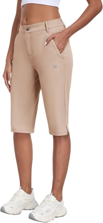 Pantaloni dama - Pantaloni sport respirabili pentru femei, cu 4 buzunare, talie elastica, kaki XS