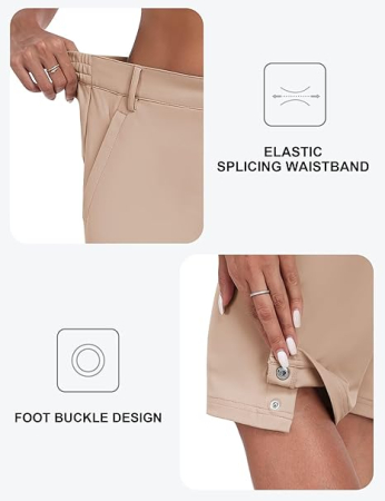 Pantaloni sport respirabili pentru femei, cu 4 buzunare, talie elastica, kaki XS [3]