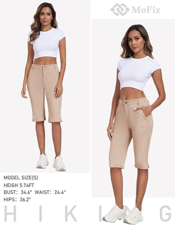 Pantaloni sport respirabili pentru femei, cu 4 buzunare, talie elastica, kaki XS [5]