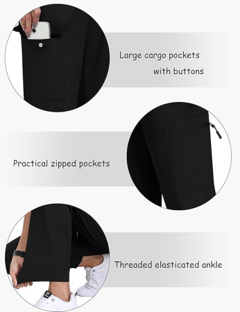 Pantaloni sport lungi respirabili pentru femei, cu 5 buzunare, negru L [5]