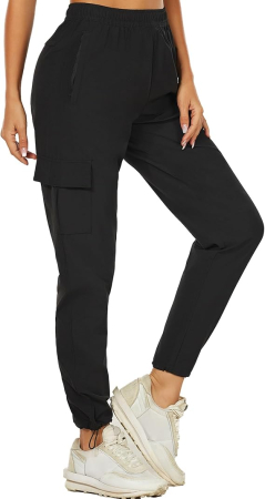 Pantaloni dama - Pantaloni sport respirabili pentru femei, cu buzunare, uscare rapida, negri M