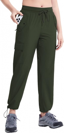Pantaloni sport respirabili pentru femei, cu buzunare si snur in talie, Verzi XL [3]