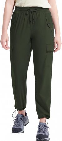 Pantaloni sport respirabili pentru femei, cu buzunare si snur in talie, Verzi XL [1]