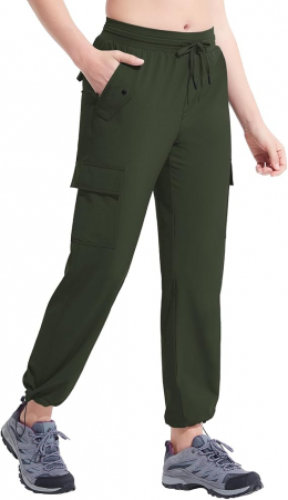 Pantaloni dama - Pantaloni sport respirabili pentru femei, cu buzunare si snur in talie, Verzi XL