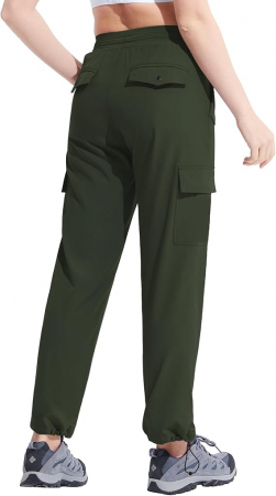 Pantaloni sport respirabili pentru femei, cu buzunare si snur in talie, Verzi XL [4]
