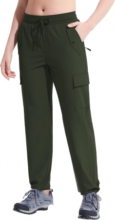 Pantaloni sport respirabili pentru femei, cu buzunare si snur in talie, Verzi XL [2]