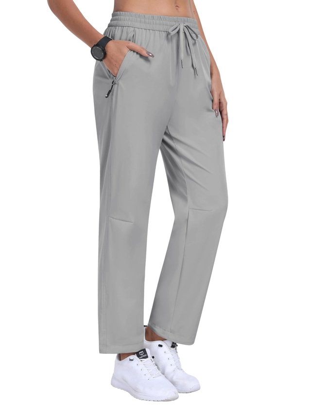 Pantaloni dama - Pantaloni sport respirabili pentru femei, cu buzunare si snur in talie, Gri XL