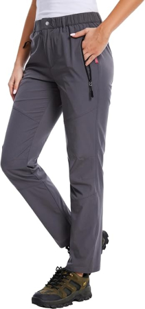 Pantaloni dama - Pantaloni sport respirabili pentru femei, cu buzunare si talie elastica, Gri 3XL