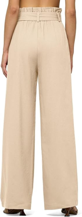 Pantaloni casual lejeri pentru femei, cu buzunare si snur in talie, Crem S [2]