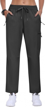 Pantaloni dama - Pantaloni sport respirabili pentru femei, cu buzunare si snur in talie, Gri L