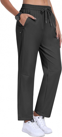 Pantaloni dama - Pantaloni sport respirabili pentru femei, cu buzunare si snur in talie, Gri M