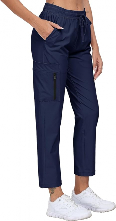 Pantaloni dama - Pantaloni sport respirabili pentru femei, cu buzunare si snur in talie, Albastru M