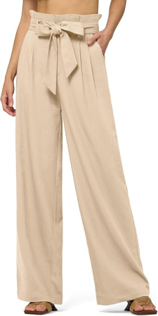 Pantaloni dama - Pantaloni casual lejeri pentru femei, cu buzunare si snur in talie, Crem M