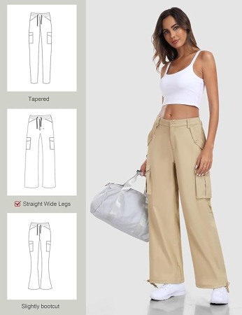 Pantaloni casual respirabili pentru femei, drepti cu buzunare laterale crem 2XL [4]