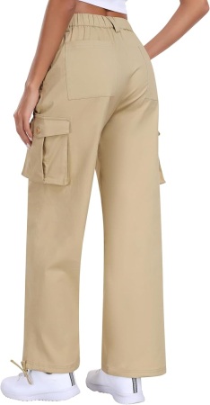 Pantaloni casual respirabili pentru femei, drepti cu buzunare laterale crem 2XL [2]