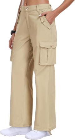 Pantaloni casual respirabili pentru femei, drepti cu buzunare laterale crem 2XL [1]
