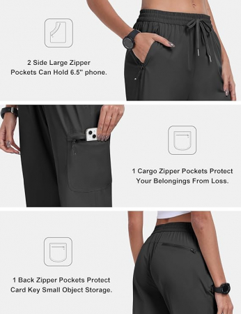 Pantaloni sport respirabili pentru femei, cu buzunare si snur in talie, Gri L [2]