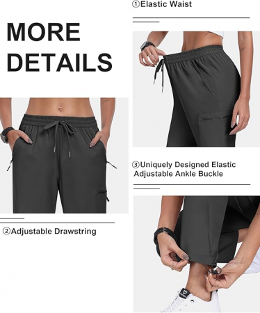 Pantaloni sport respirabili pentru femei, cu buzunare si snur in talie, Gri L [3]