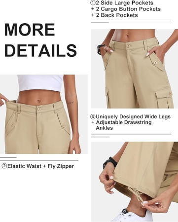 Pantaloni casual respirabili pentru femei, drepti cu buzunare laterale crem L [3]